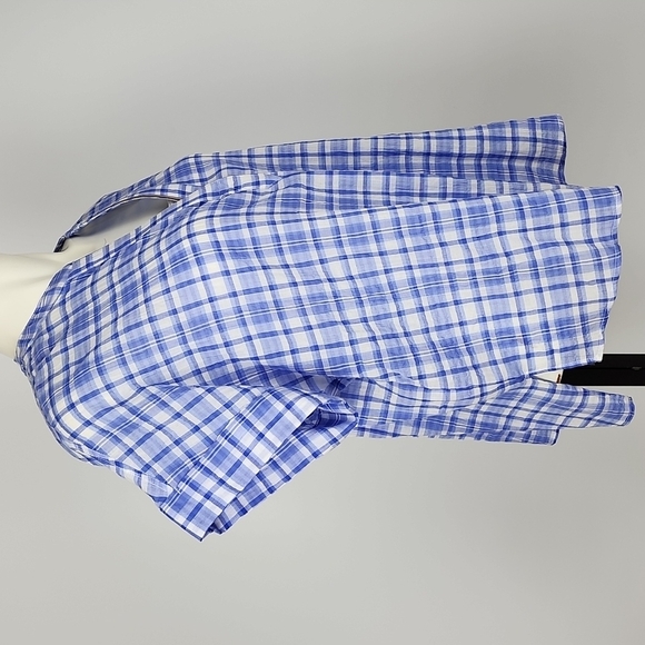 Tommy Hilfiger Women's Blue White Plaid Cotton Popover Short Sleeves Shirt Small - Picture 4 of 15